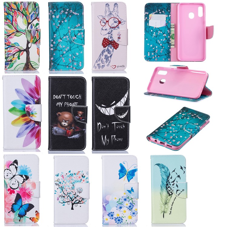 Pattern Printing PU Leather Flip Cover for Samsung Galaxy A20 / A30 - Tree with Flowers-11