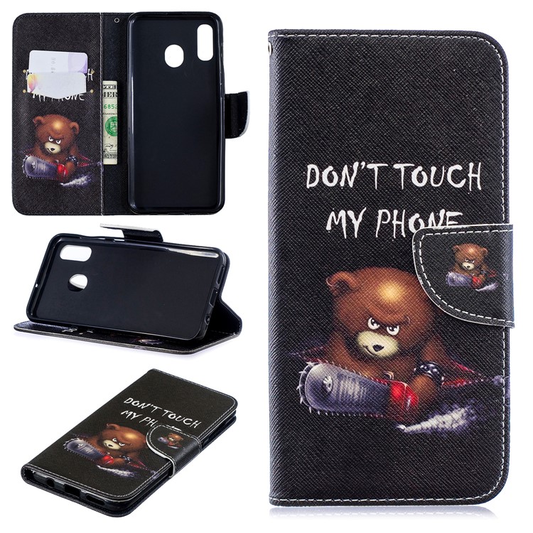 Pattern Printing PU Leather Flip Cover for Samsung Galaxy A20 / A30 - Bear And Its Warnings-1