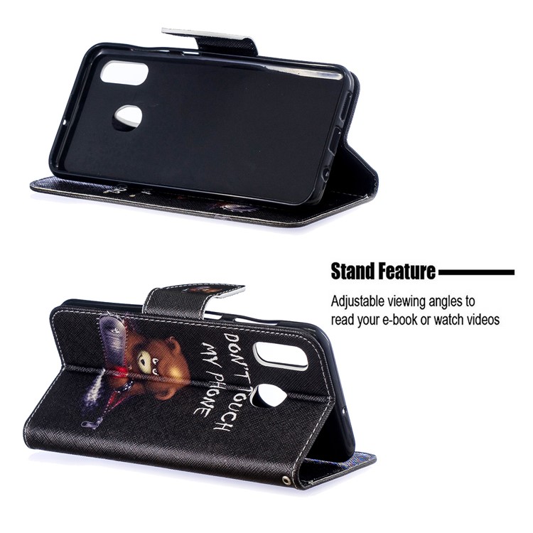 Pattern Printing PU Leather Flip Cover for Samsung Galaxy A20 / A30 - Bear And Its Warnings-2