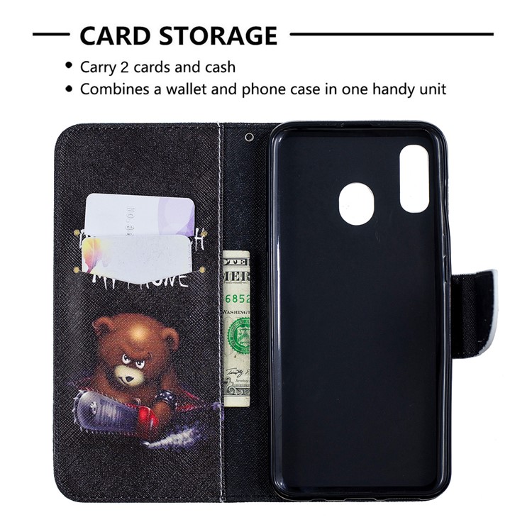 Pattern Printing PU Leather Flip Cover for Samsung Galaxy A20 / A30 - Bear And Its Warnings-3
