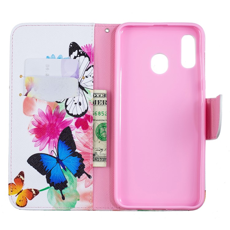 Cubierta De Cuero De La PU De La Impresión Del Patrón Para La Galaxia A20 De Samsung / A30 - Mariposas Y Flores-10