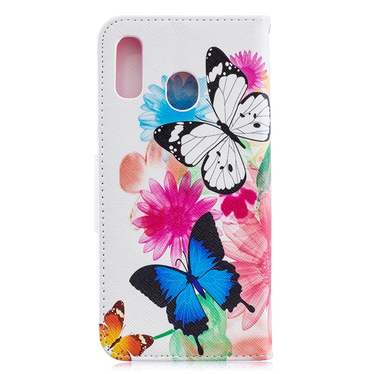 Cubierta De Cuero De La PU De La Impresión Del Patrón Para La Galaxia A20 De Samsung / A30 - Mariposas Y Flores-5
