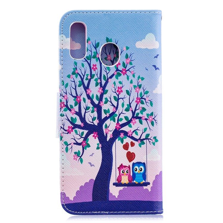 For Samsung Galaxy A20 / A30 Pattern Printing Leather Stand Wallet Case - Tree and Owls-5