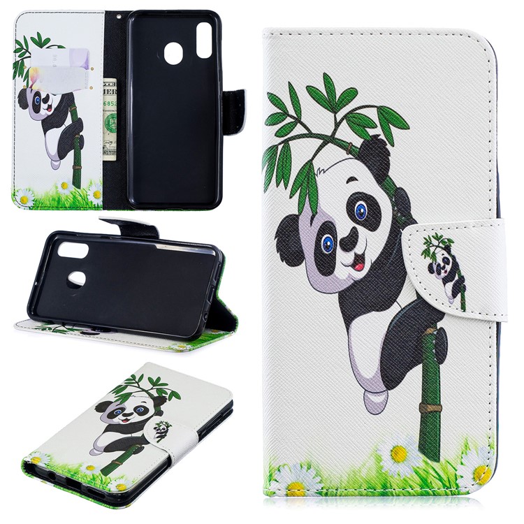 For Samsung Galaxy A20 / A30 Pattern Printing Leather Stand Wallet Case - Panda-1