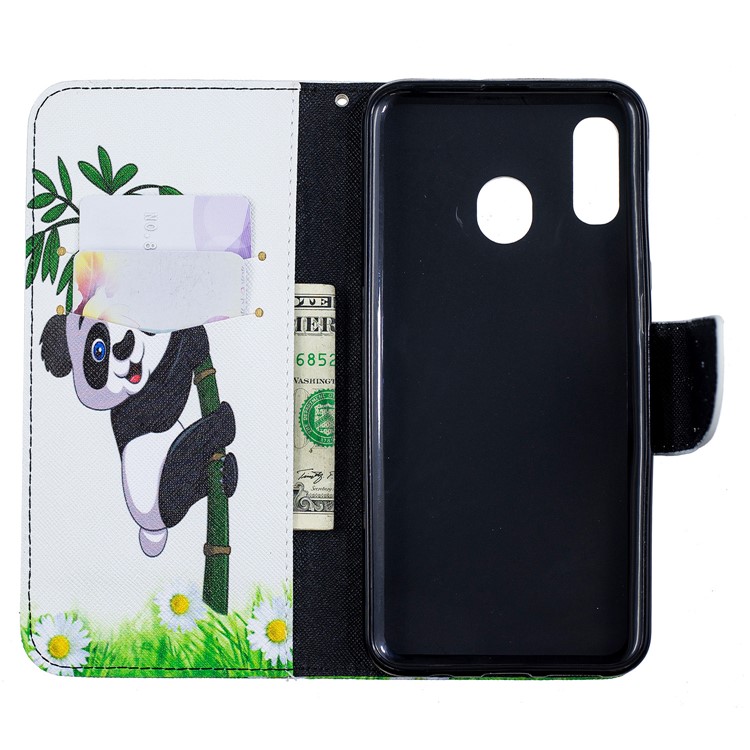 For Samsung Galaxy A20 / A30 Pattern Printing Leather Stand Wallet Case - Panda-10