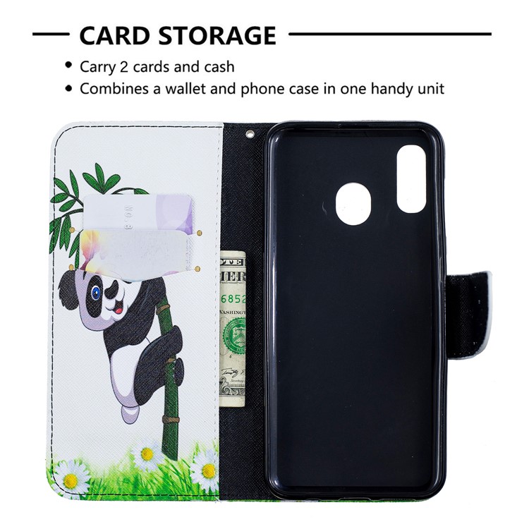 For Samsung Galaxy A20 / A30 Pattern Printing Leather Stand Wallet Case - Panda-3