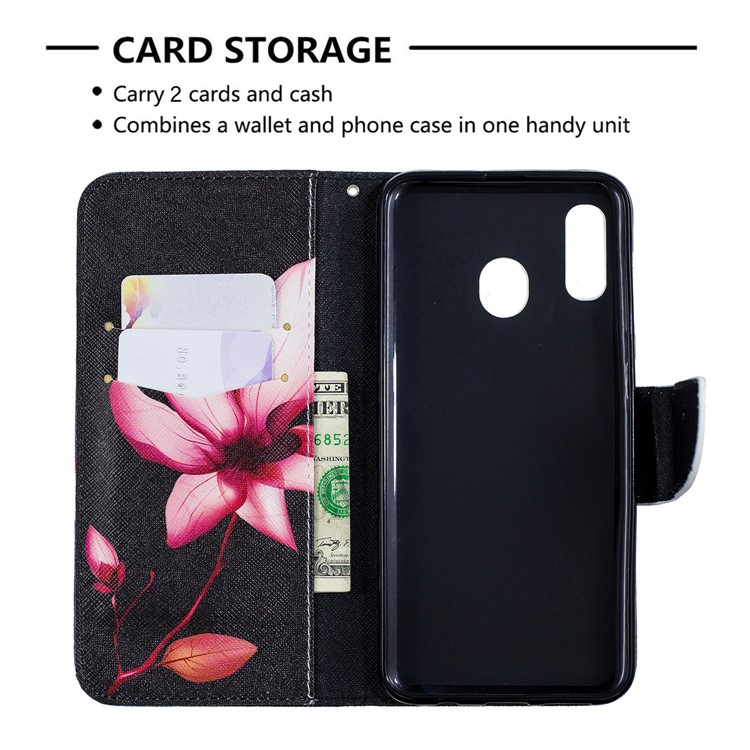 Pour Samsung Galaxy A20 / Etui Portefeuille En Cuir Avec Motif A30 - Motif De Fleurs-3