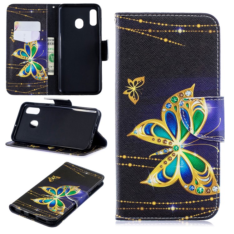 Pour Samsung Galaxy A20 / Etui Portefeuille En Cuir Avec Motif A30 - Papillon Colorisé-1