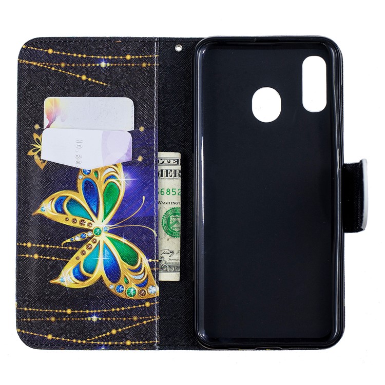 Pour Samsung Galaxy A20 / Etui Portefeuille En Cuir Avec Motif A30 - Papillon Colorisé-10