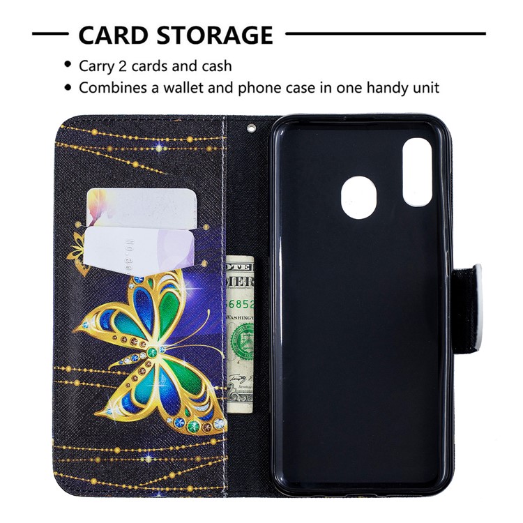 Pour Samsung Galaxy A20 / Etui Portefeuille En Cuir Avec Motif A30 - Papillon Colorisé-3