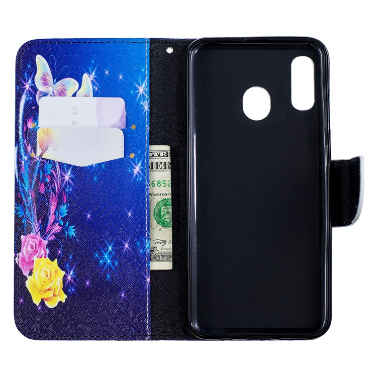 Pour Samsung Galaxy A20 / Etui Portefeuille En Cuir Avec Motif A30 - Roses Et Papillons-10