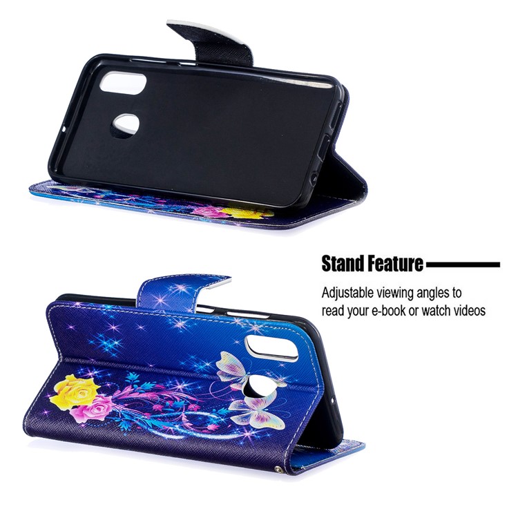 Pour Samsung Galaxy A20 / Etui Portefeuille En Cuir Avec Motif A30 - Roses Et Papillons-2