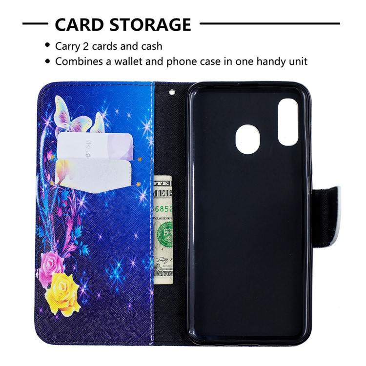 Pour Samsung Galaxy A20 / Etui Portefeuille En Cuir Avec Motif A30 - Roses Et Papillons-3