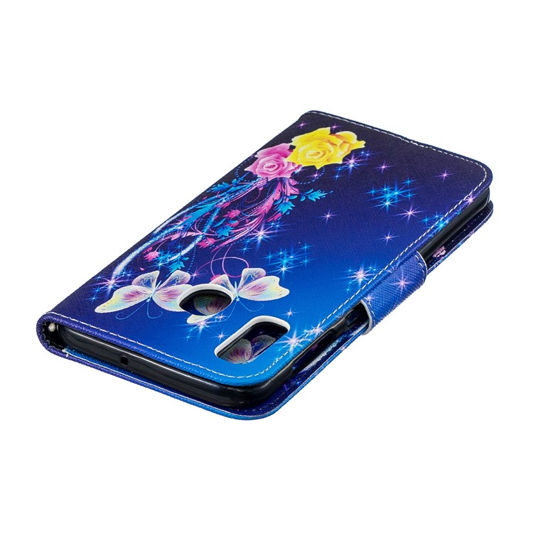 Pour Samsung Galaxy A20 / Etui Portefeuille En Cuir Avec Motif A30 - Roses Et Papillons-9