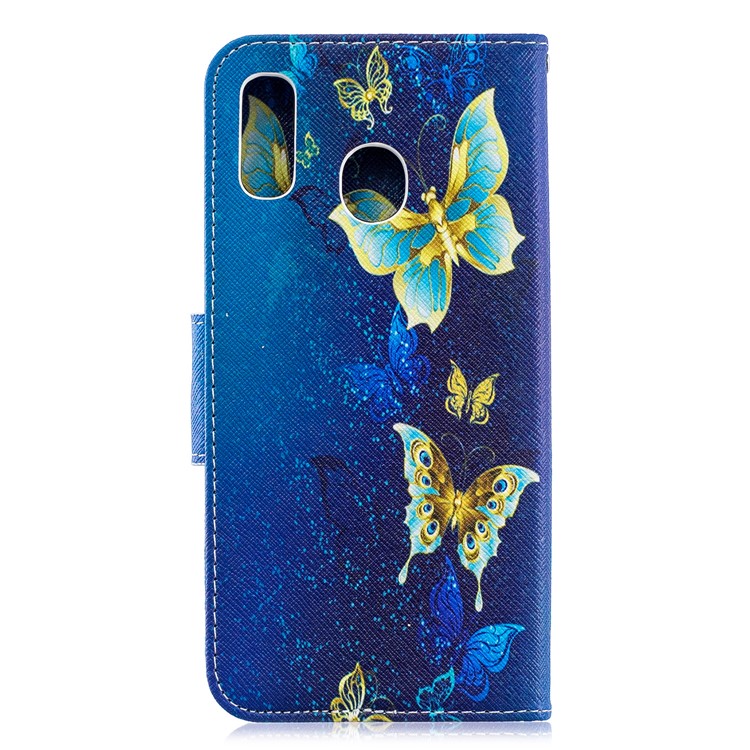 Для Samsung Galaxy A20 / Кожаный Чехол Для Кошелька С Рисунком A30 - Голубые Бабочки-5