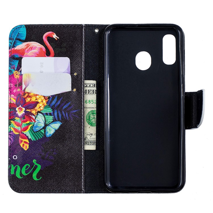 Pattern Printing Leather Wallet Case for Samsung Galaxy A20/A30 - Crane and Flowers-10