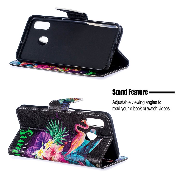 Pattern Printing Leather Wallet Case for Samsung Galaxy A20/A30 - Crane and Flowers-2