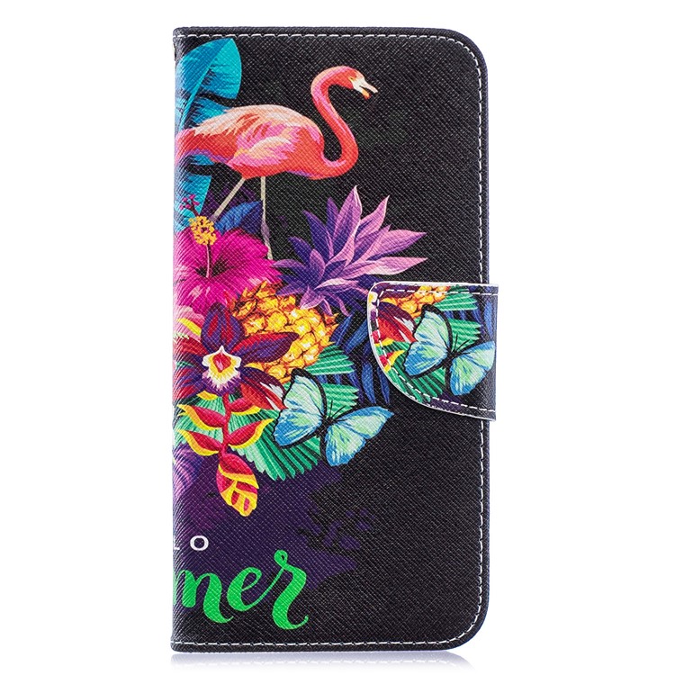 Pattern Printing Leather Wallet Case for Samsung Galaxy A20/A30 - Crane and Flowers-4