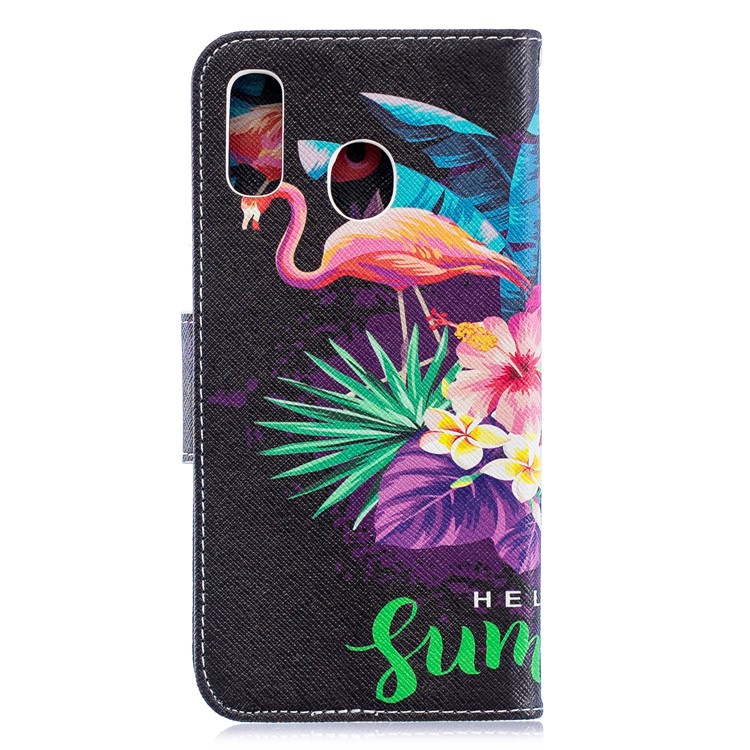 Pattern Printing Leather Wallet Case for Samsung Galaxy A20/A30 - Crane and Flowers-5