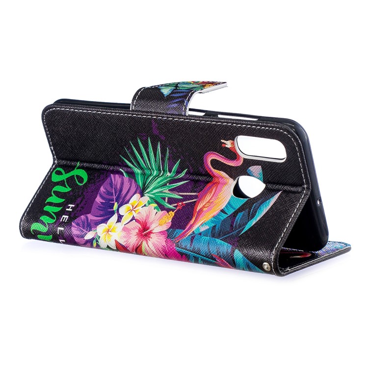 Pattern Printing Leather Wallet Case for Samsung Galaxy A20/A30 - Crane and Flowers-6
