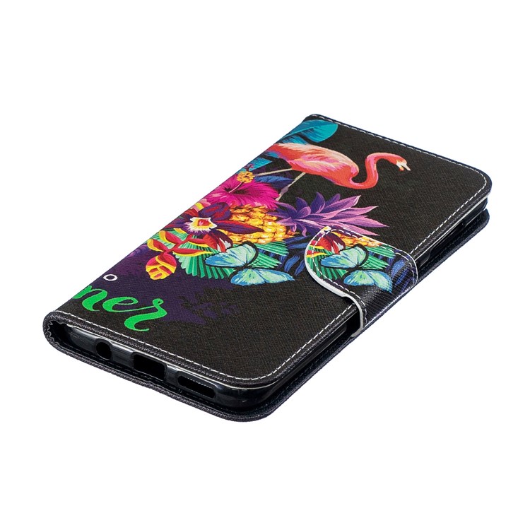 Pattern Printing Leather Wallet Case for Samsung Galaxy A20/A30 - Crane and Flowers-8