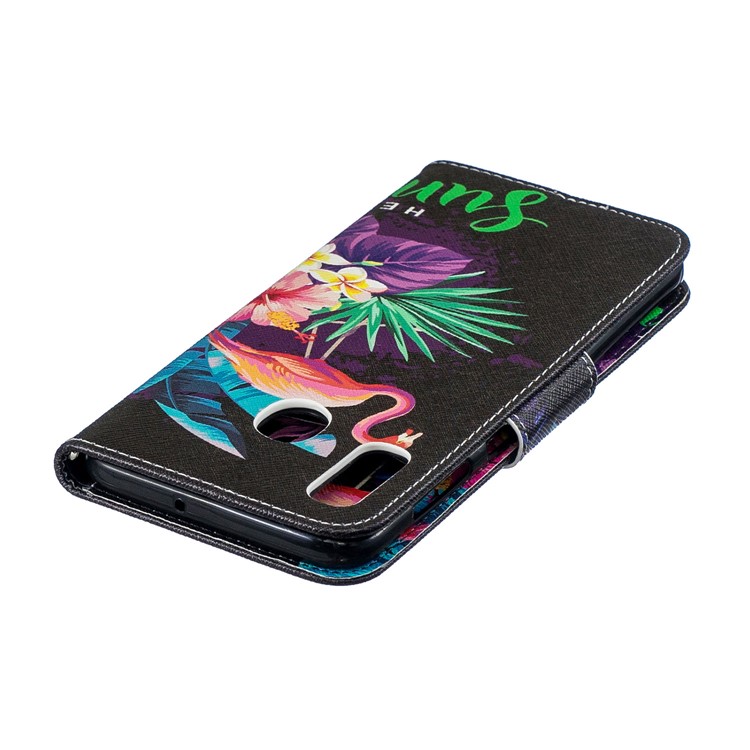 Pattern Printing Leather Wallet Case for Samsung Galaxy A20/A30 - Crane and Flowers-9