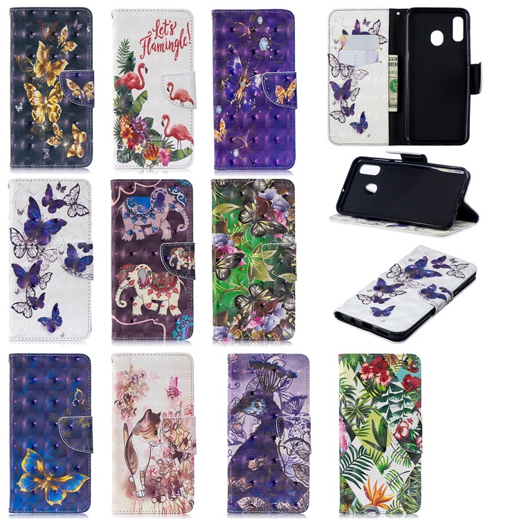 For Samsung Galaxy A30/A20 Pattern Printing PU Leather Wallet Cell Phone Cover - Flamingo-11