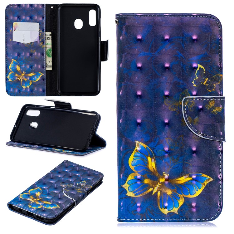 

For Samsung Galaxy A30 / A20 Pattern Printing PU Leather Wallet Cell Phone Cover - Blue Butterfly, Galaxy A20