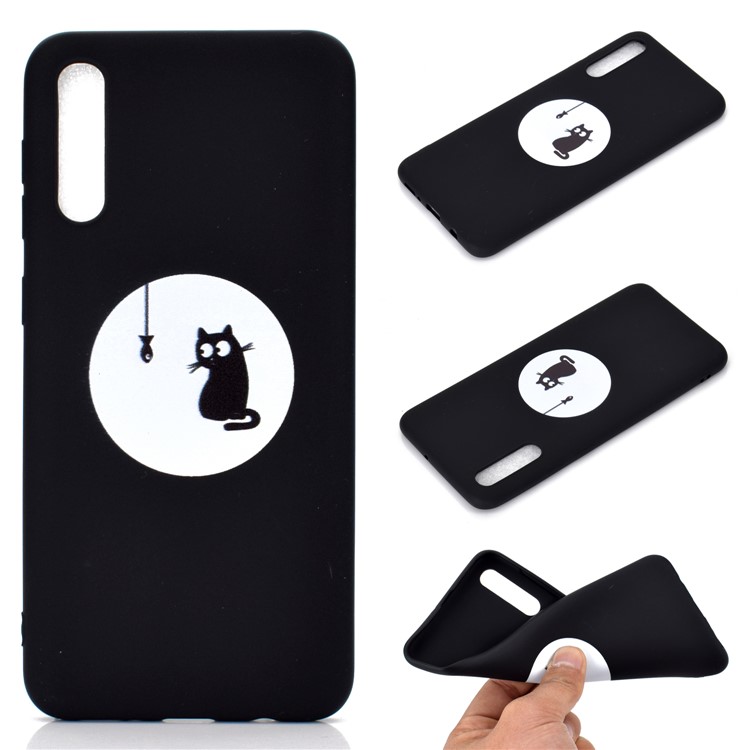 Matte Pattern Printing TPU Case Accessory for Samsung Galaxy A50 / A50s / A30s - Cat and Fish-1