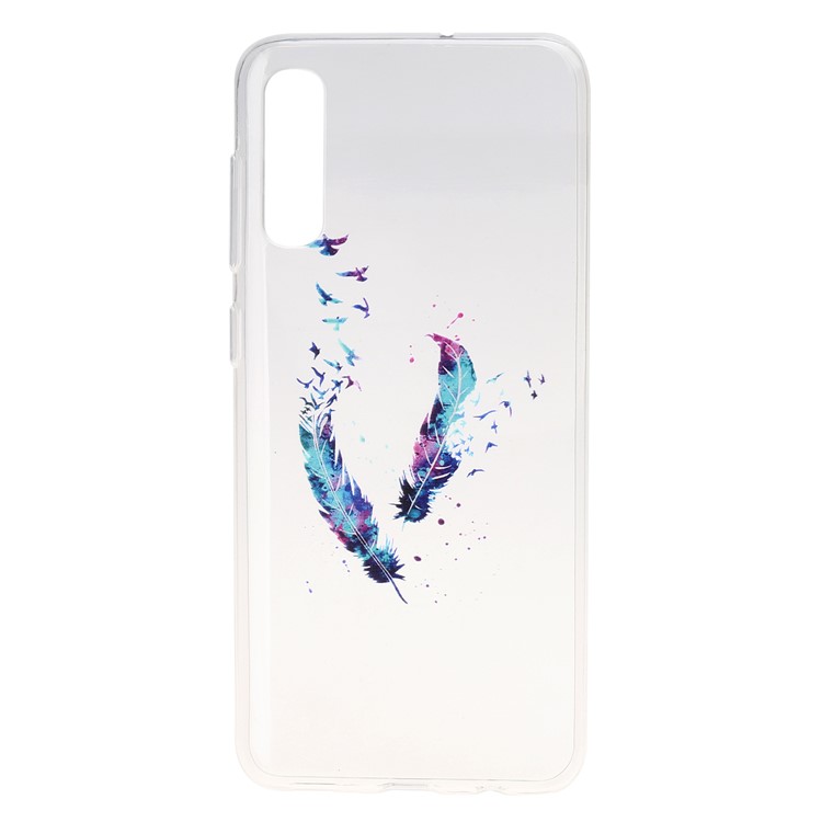 Custodia In TPU Stampa Modello Per Samsung Galaxy A50 - Piuma Colorata-1