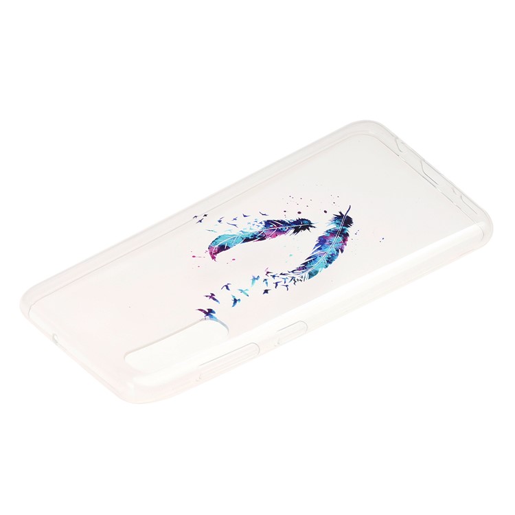 Custodia In TPU Stampa Modello Per Samsung Galaxy A50 - Piuma Colorata-2