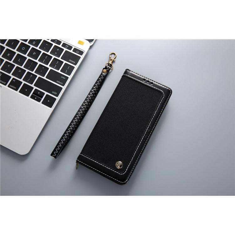 CMAI2 Jeans Cloth PU Leather Wallet Case with Hand Strap for Samsung Galaxy S10 Plus - Black-10