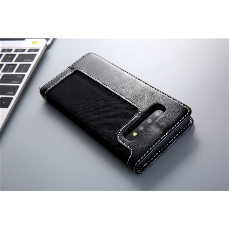 CMAI2 Jeans Cloth PU Leather Wallet Case with Hand Strap for Samsung Galaxy S10 Plus - Black-13