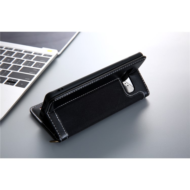 CMAI2 Jeans Cloth PU Leather Wallet Case with Hand Strap for Samsung Galaxy S10 Plus - Black-14