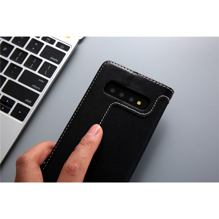 CMAI2 Jeans Cloth PU Leather Wallet Case with Hand Strap for Samsung Galaxy S10 Plus - Black-15