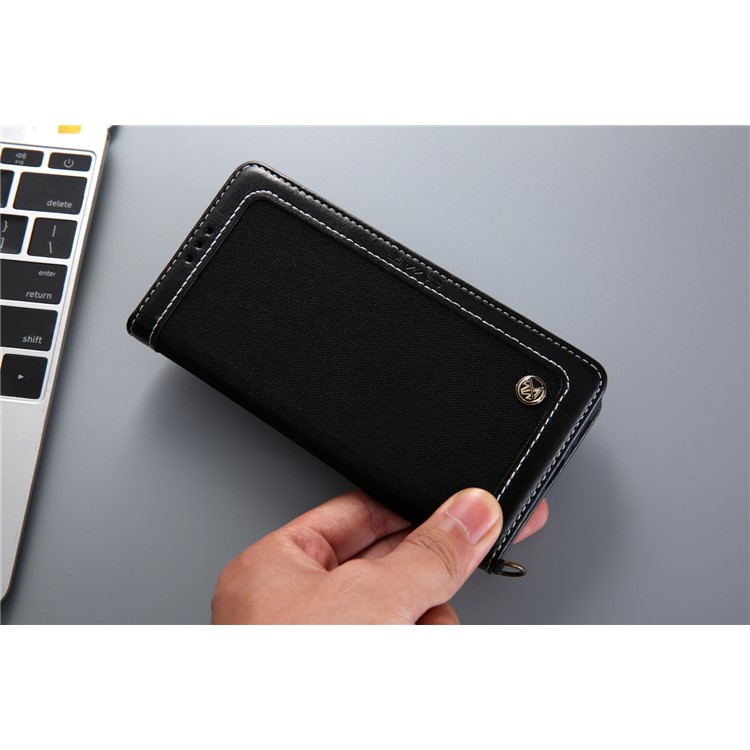 CMAI2 Jeans Cloth PU Leather Wallet Case with Hand Strap for Samsung Galaxy S10 Plus - Black-16