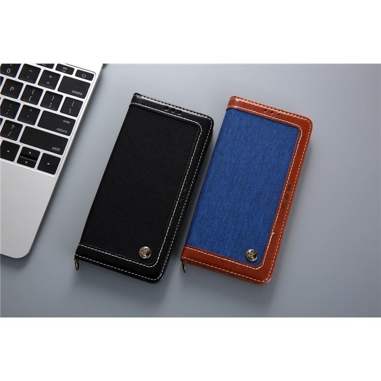 CMAI2 Jeans Cloth PU Leather Wallet Case with Hand Strap for Samsung Galaxy S10 Plus - Black-17