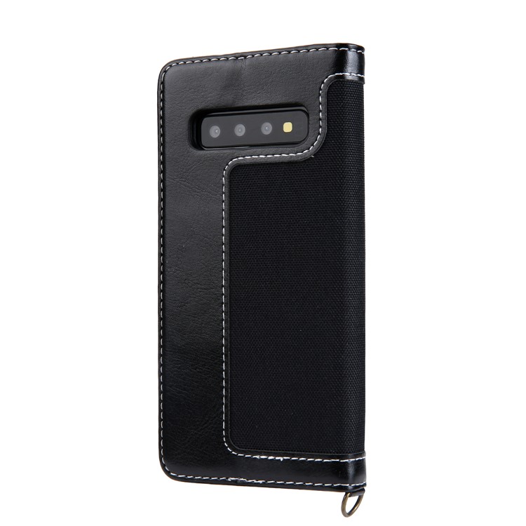 CMAI2 Jeans Cloth PU Leather Wallet Case with Hand Strap for Samsung Galaxy S10 Plus - Black-3