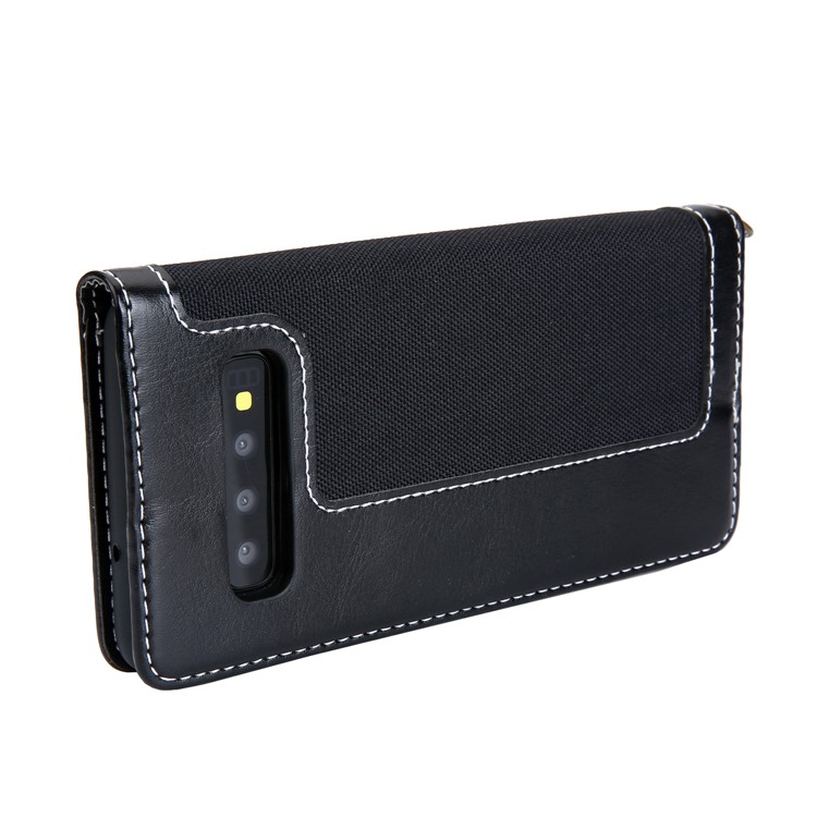 CMAI2 Jeans Cloth PU Leather Wallet Case with Hand Strap for Samsung Galaxy S10 Plus - Black-7