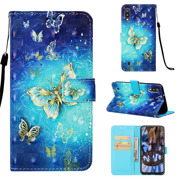 Pattern Printing Leather Wallet Case for Samsung Galaxy M10 - Butterfly Pattern-1