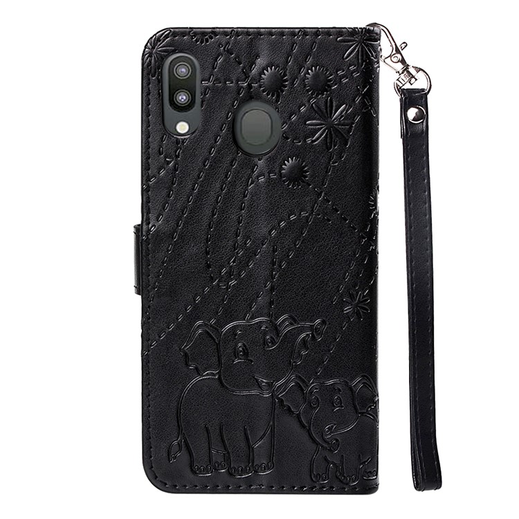 Imprinted Elephant Pattern Leather Wallet Case for Samsung Galaxy M20 - Black-3