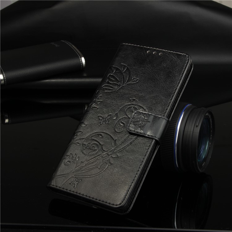 Imprinted Floral Butterfly Leather Wallet Case Cover for Samsung Galaxy S10 Plus - Black-8