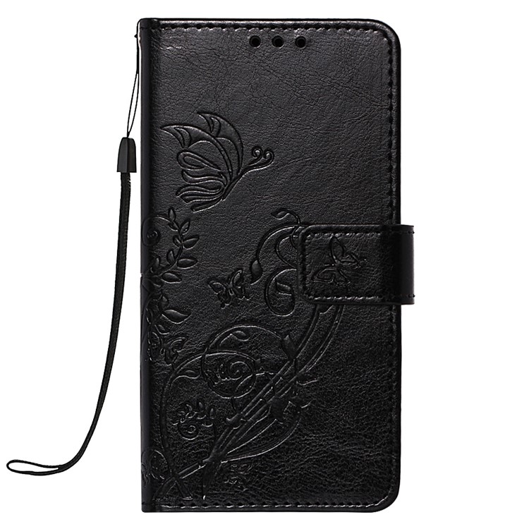 Imprinted Floral Butterfly Leather Flip Stand Shell for Samsung Galaxy S10e - Black-2