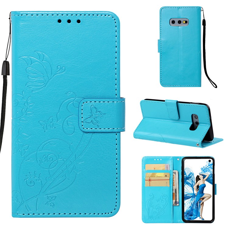 

Imprinted Floral Butterfly Leather Flip Stand Shell for Samsung Galaxy S10e - Blue, Galaxy S10e