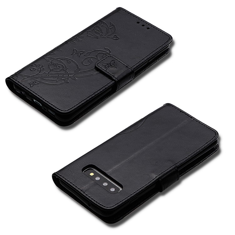 Imprinted Floral Butterfly Leather Protection Cell Phone Case for Samsung Galaxy S10 - Black-6