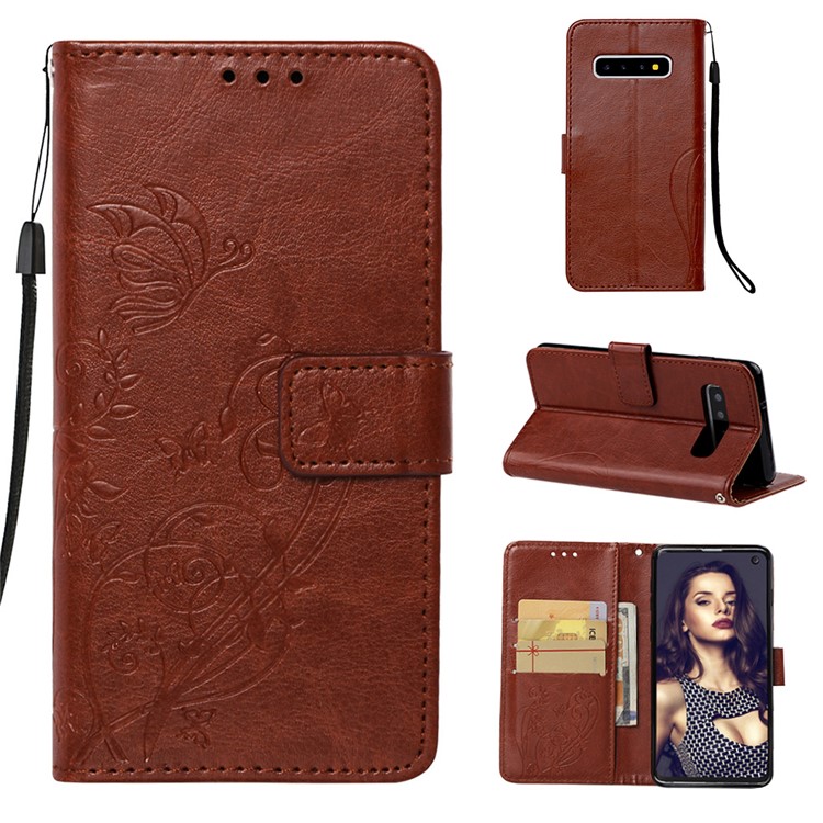 

Imprinted Floral Butterfly Leather Protection Cell Phone Case for Samsung Galaxy S10 - Brown, Galaxy S10