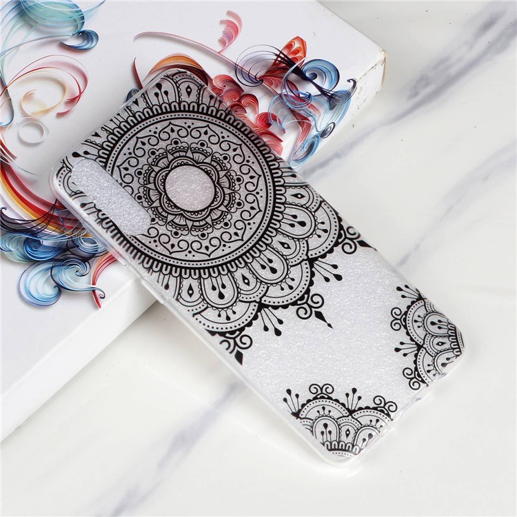 Pattern Printing Soft TPU Phone Case for Samsung Galaxy A50 - Black Flower-5