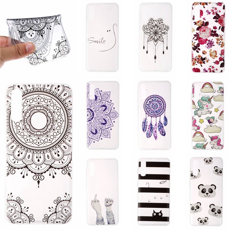 Pattern Printing Soft TPU Phone Case for Samsung Galaxy A50 - Black Flower-7