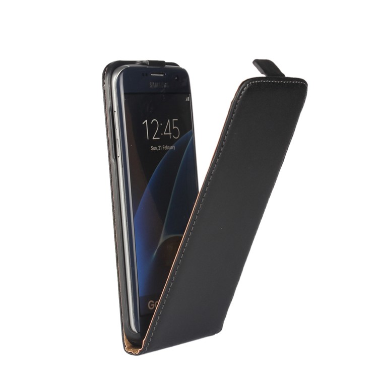 Estojo de couro dividido genuíno Flip genuíno para Samsung Galaxy S7 edge G935 - negro-2
