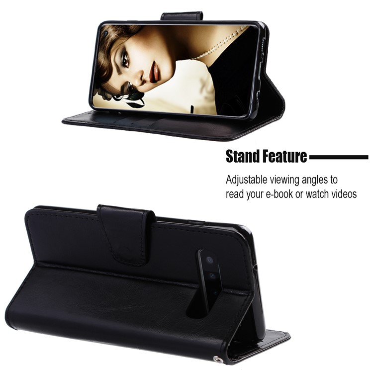 Retro Style PU Leather Magnetic Wallet Stand Cover for Samsung Galaxy S10 - Black-4